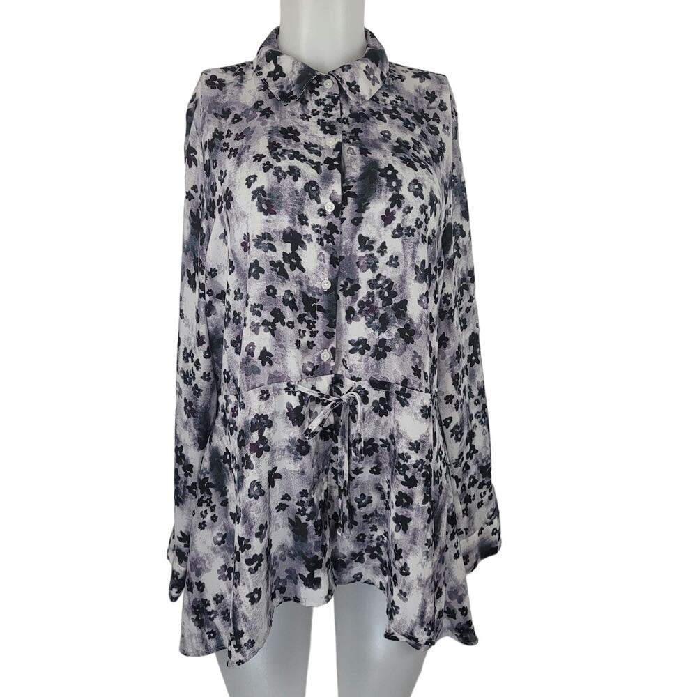 Simply Vera Vera Wang Purple Floral Business Women's Blouse Large